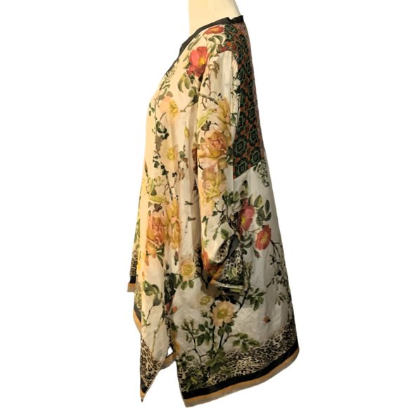 Johnny Was Floral Sheer Silk Tunic Blouse - Picture 2 of 9